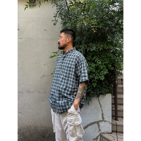 80-90's L.L.Bean / Plaid Seersucker Field Shirt / XL / Used