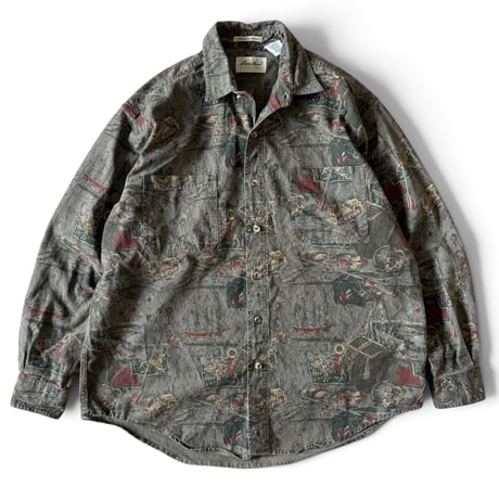 90's Eddie Bauer / Allover Printed Shirt / L / Used