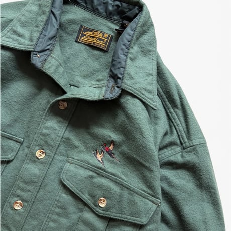 Made in USA / 80's Eddie Bauer / Embroidered Chamois Cloth Field Shirt / Olive L / Used