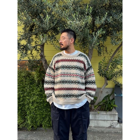 90's Eddie Bauer / Patterned Cotton Knit / L / Used