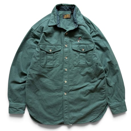 Made in USA / 80's Eddie Bauer / Embroidered Chamois Cloth Field Shirt / Olive L / Used