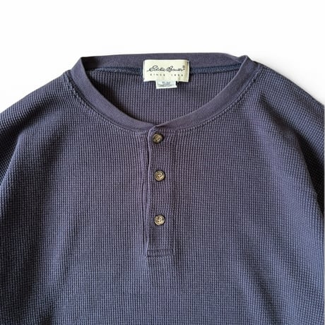 Made in USA / 90's Eddie Bauer / Henley Neck Waffle LS / Navy L / Used