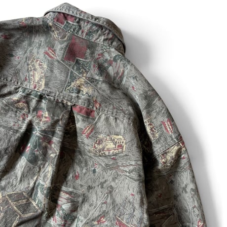 90's Eddie Bauer / Allover Printed Shirt / L / Used