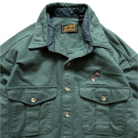 Made in USA / 80's Eddie Bauer / Embroidered Chamois Cloth Field Shirt / Olive L / Used