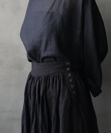 cavane キャヴァネ / Gathered skirt with side button linen100 スカート / ca-26100