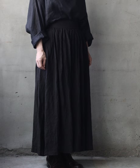 cavane キャヴァネ / Gathered skirt with side button linen100 スカート / ca-26100