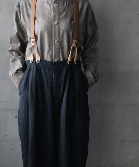 cavane キャヴァネ / Over-Tuck pants with suspender反応染め(硫化)+墨染めパンツ / ca-26078A