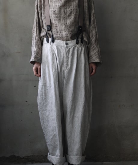 cavane キャヴァネ / Over-Tuck pants with suspender反応染め(硫化)+墨染めパンツ / ca-26160
