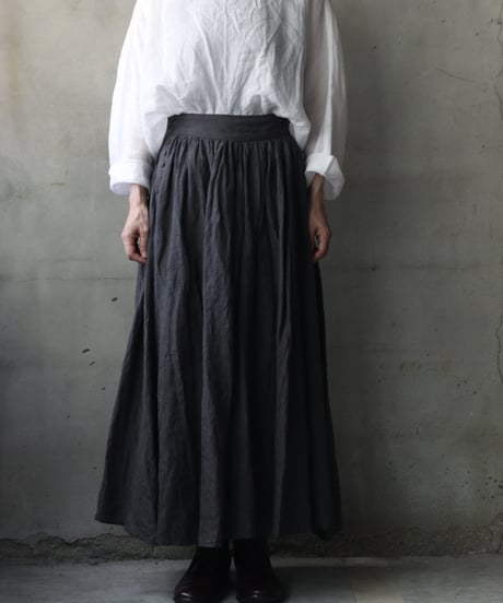 cavane キャヴァネ / Gathered skirt with side button linen100 スカート / ca-26099