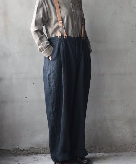 cavane キャヴァネ / Over-Tuck pants with suspender反応染め(硫化)+墨染めパンツ / ca-26078A