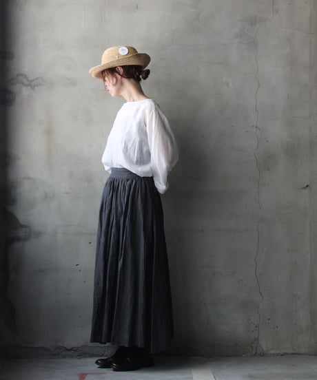 cavane キャヴァネ / Gathered skirt with side button linen100 スカート / ca-26099