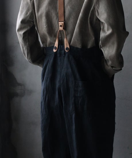 cavane キャヴァネ / Over-Tuck pants with suspender反応染め(硫化)+墨染めパンツ / ca-26078A