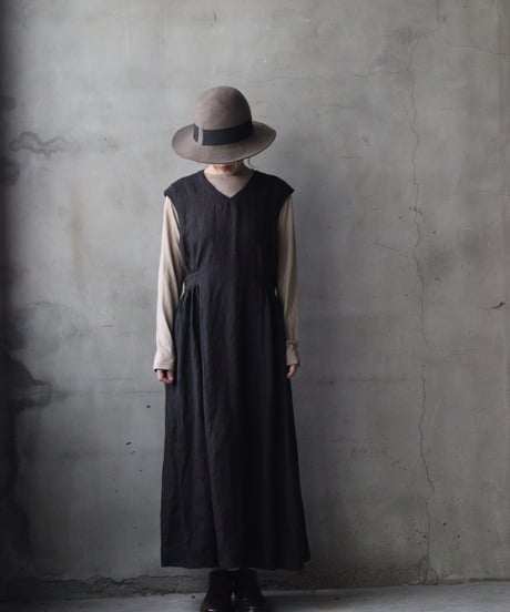 cavane キャヴァネ / Gathered dressⅡ Mud dyed Linen(泥染)100ワンピース / ca-26165