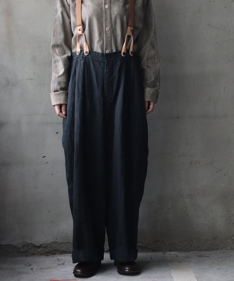 cavane キャヴァネ / Over-Tuck pants with suspender反応染め(硫化)+墨染めパンツ / ca-26078A