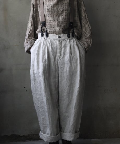 cavane キャヴァネ / Over-Tuck pants with suspender反応染め(硫化)+墨染めパンツ / ca-26160