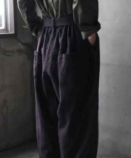 cavane キャヴァネ / Volume Wide Pants with Belt Linen100パンツ/ ca-26134