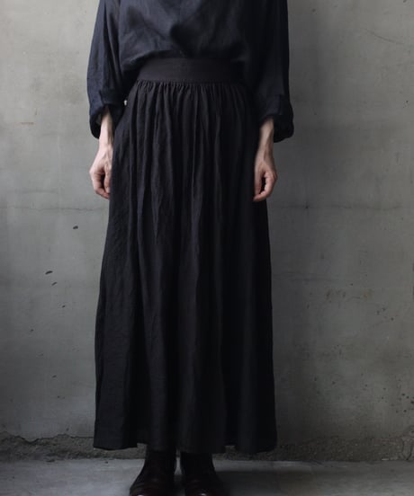 cavane キャヴァネ / Gathered skirt with side button linen100 スカート / ca-26100