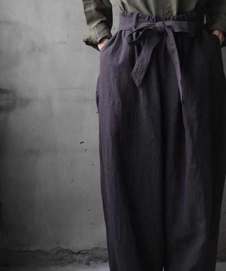 cavane キャヴァネ / Volume Wide Pants with Belt Linen100パンツ/ ca-26134