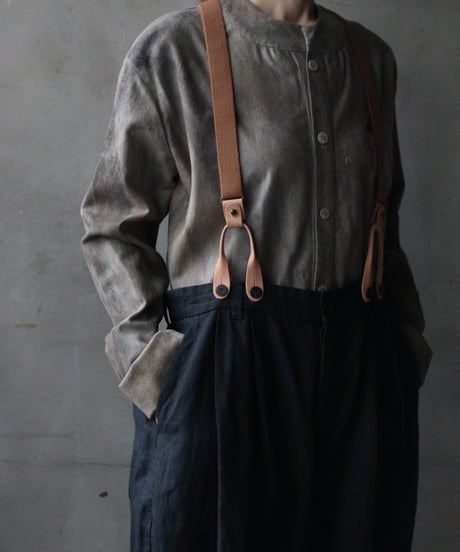 cavane キャヴァネ / Over-Tuck pants with suspender反応染め(硫化)+墨染めパンツ / ca-26078A