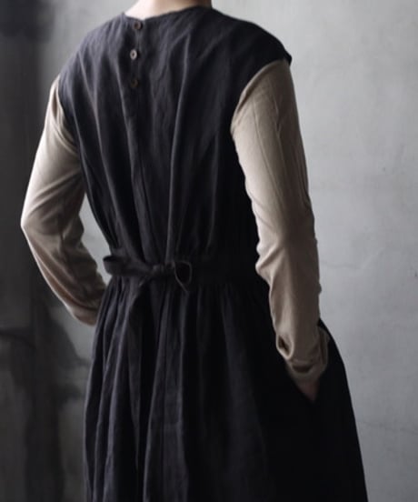 cavane キャヴァネ / Gathered dressⅡ Mud dyed Linen(泥染)100ワンピース / ca-26165