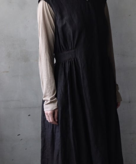 cavane キャヴァネ / Gathered dressⅡ Mud dyed Linen(泥染)100ワンピース / ca-26165