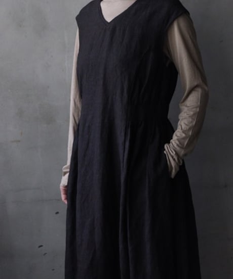 cavane キャヴァネ / Gathered dressⅡ Mud dyed Linen(泥染)100ワンピース / ca-26165