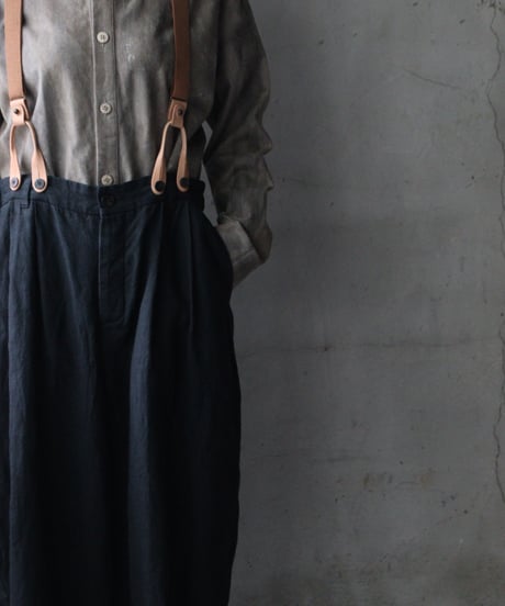 cavane キャヴァネ / Over-Tuck pants with suspender反応染め(硫化)+墨染めパンツ / ca-26078A