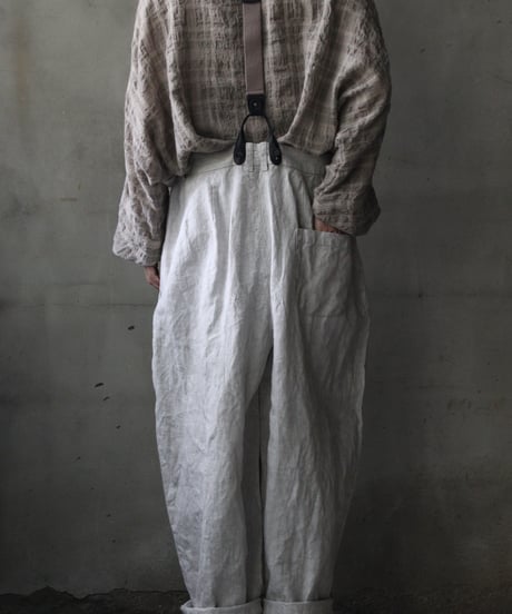 cavane キャヴァネ / Over-Tuck pants with suspender反応染め(硫化)+墨染めパンツ / ca-26160