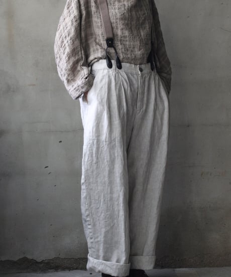 cavane キャヴァネ / Over-Tuck pants with suspender反応染め(硫化)+墨染めパンツ / ca-26160