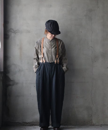 cavane キャヴァネ / Over-Tuck pants with suspender反応染め(硫化)+墨染めパンツ / ca-26078A