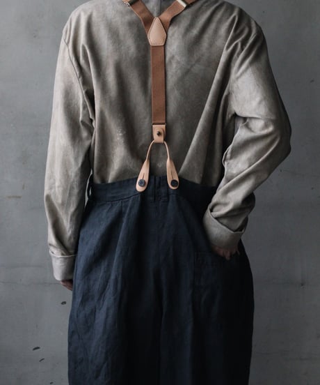 cavane キャヴァネ / Over-Tuck pants with suspender反応染め(硫化)+墨染めパンツ / ca-26078A