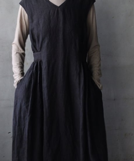 cavane キャヴァネ / Gathered dressⅡ Mud dyed Linen(泥染)100ワンピース / ca-26165