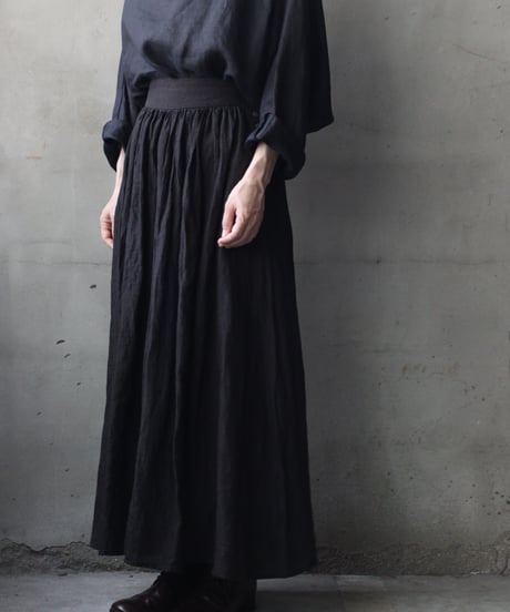 cavane キャヴァネ / Gathered skirt with side button linen100 スカート / ca-26100