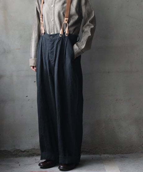 cavane キャヴァネ / Over-Tuck pants with suspender反応染め(硫化)+墨染めパンツ / ca-26078A
