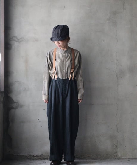 cavane キャヴァネ / Over-Tuck pants with suspender反応染め(硫化)+墨染めパンツ / ca-26078A