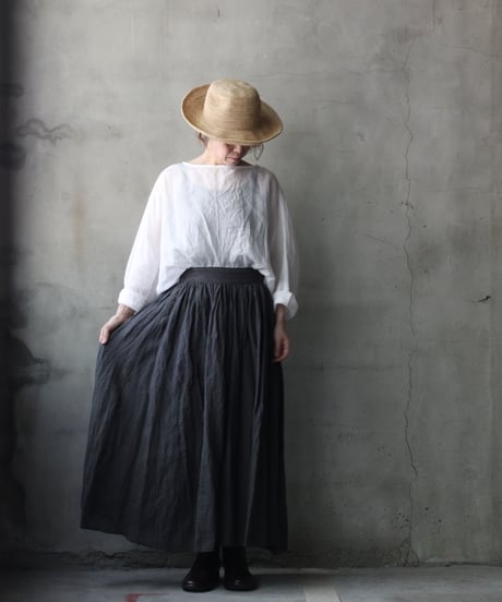 cavane キャヴァネ / Gathered skirt with side button linen100 スカート / ca-26099