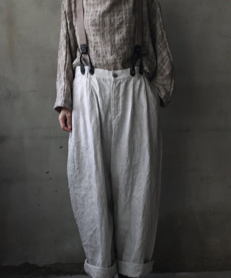 cavane キャヴァネ / Over-Tuck pants with suspender反応染め(硫化)+墨染めパンツ / ca-26160