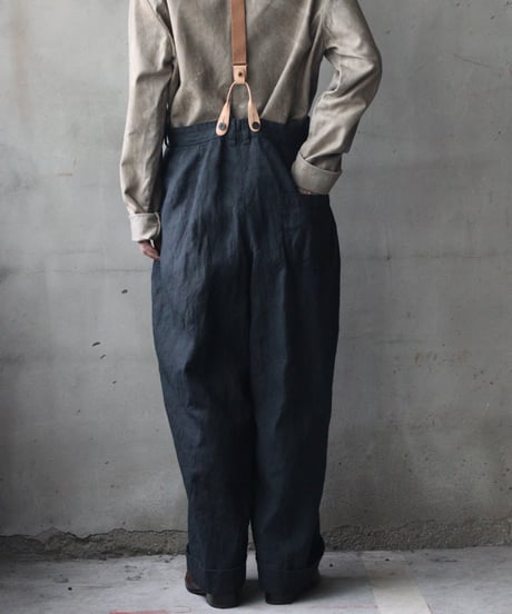 cavane キャヴァネ / Over-Tuck pants with suspender反応染め(硫化)+墨染めパンツ / ca-26078A