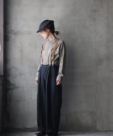 cavane キャヴァネ / Over-Tuck pants with suspender反応染め(硫化)+墨染めパンツ / ca-26078A