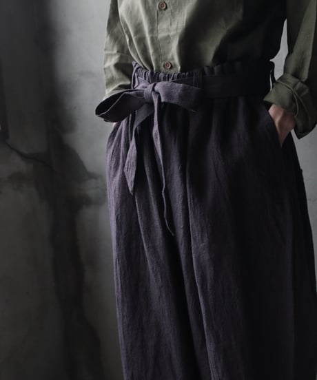 cavane キャヴァネ / Volume Wide Pants with Belt Linen100パンツ/ ca-26134