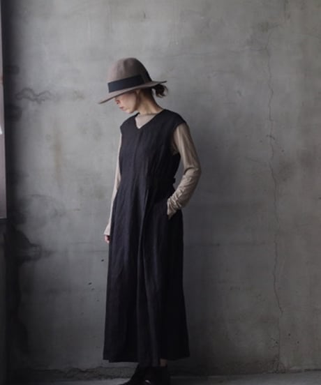 cavane キャヴァネ / Gathered dressⅡ Mud dyed Linen(泥染)100ワンピース / ca-26165