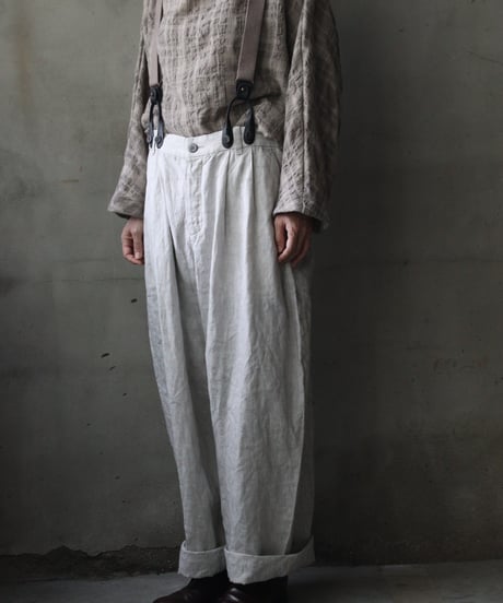 cavane キャヴァネ / Over-Tuck pants with suspender反応染め(硫化)+墨染めパンツ / ca-26160
