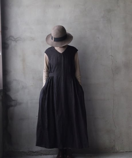 cavane キャヴァネ / Gathered dressⅡ Mud dyed Linen(泥染)100ワンピース / ca-26165