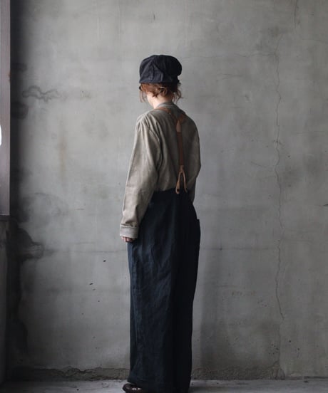 cavane キャヴァネ / Over-Tuck pants with suspender反応染め(硫化)+墨染めパンツ / ca-26078A