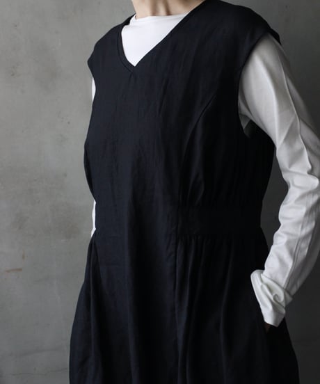 cavane キャヴァネ / Gathered dressⅡ Linen100ワンピース / ca-26166