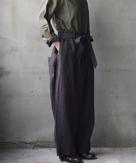cavane キャヴァネ / Volume Wide Pants with Belt Linen100パンツ/ ca-26134