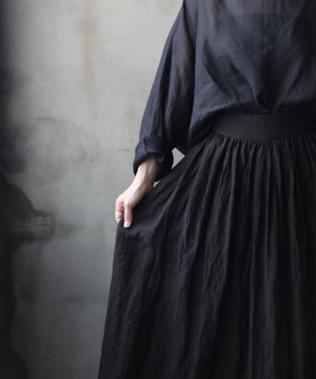 cavane キャヴァネ / Gathered skirt with side button linen100 スカート / ca-26100