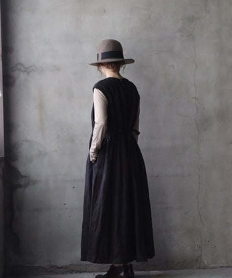 cavane キャヴァネ / Gathered dressⅡ Mud dyed Linen(泥染)100ワンピース / ca-26165