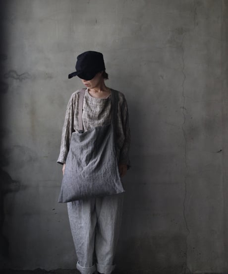cavane キャヴァネ / Over-Tuck pants with suspender反応染め(硫化)+墨染めパンツ / ca-26160