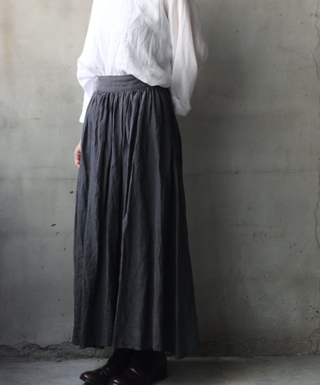 cavane キャヴァネ / Gathered skirt with side button linen100 スカート / ca-26099